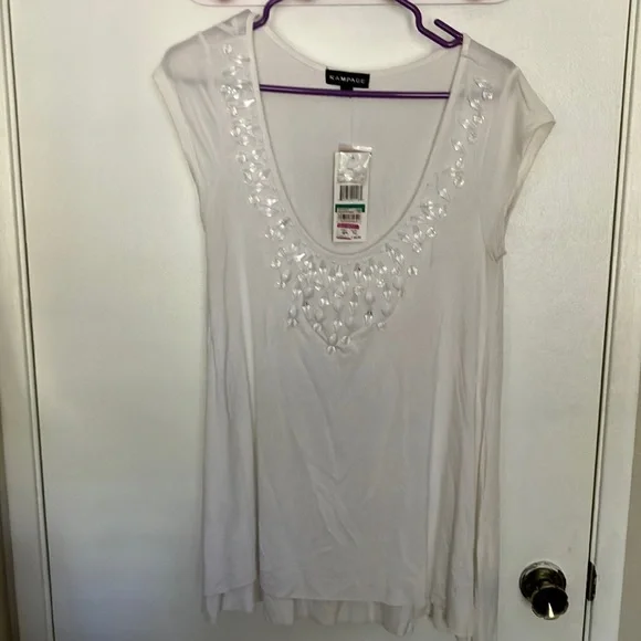 NWT Rampage Shoet Sleeve White top Size L - Picture 1 of 5